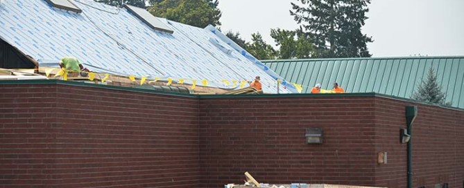 Photo of roof repairs at Gaiser Middle School