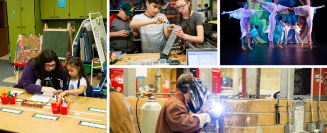 Students engaging in specialized programs, including teaching, robotics, dance and welding